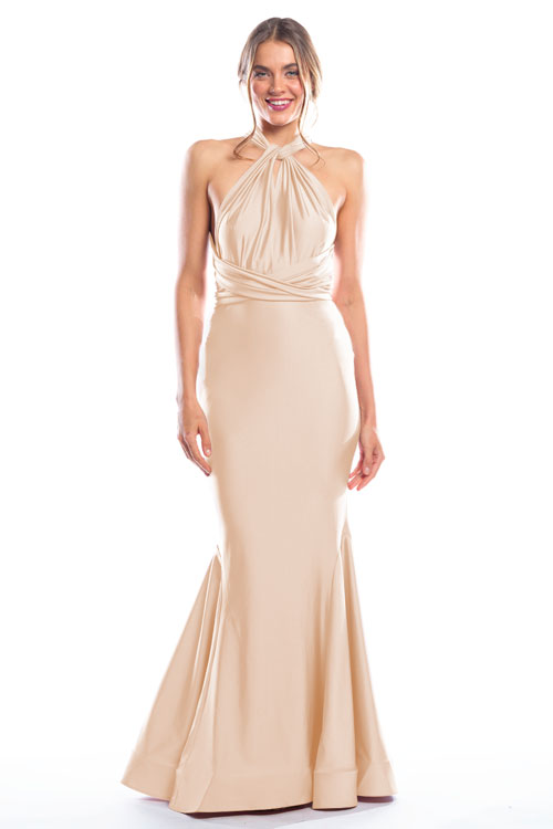 Jay Satin Bridesmaid Dress in Neutral Champagne