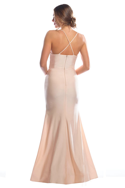 Back view of bridesmaids dress with trumpet skirt