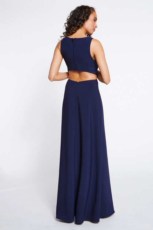 Backview of bridesmaids dress with racer back and A-line skirt