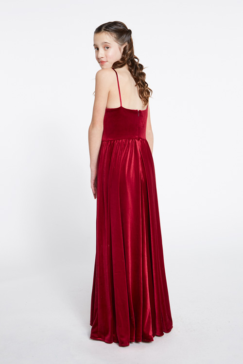 Back view of velvet dress with thin straps